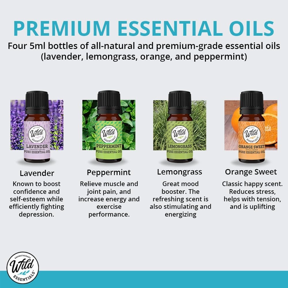 Wild Essentials Potter Hallows Essential Oil Car Vent Diffuser Kit with Lavender, Lemongrass, Peppermint, Orange Oils, Stainless Steel Locket Pendant, 8 Refill Pads, Color Changing Air Freshener