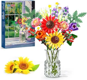 Wildflower Flowers Bouquet Building Set, Sunflower Flower Botanical Collection Building Toys for Adults And Kids, Home Decor Gift for Mother's Day, Valentine Day, Birthday, Christmas Day - 976 PCS