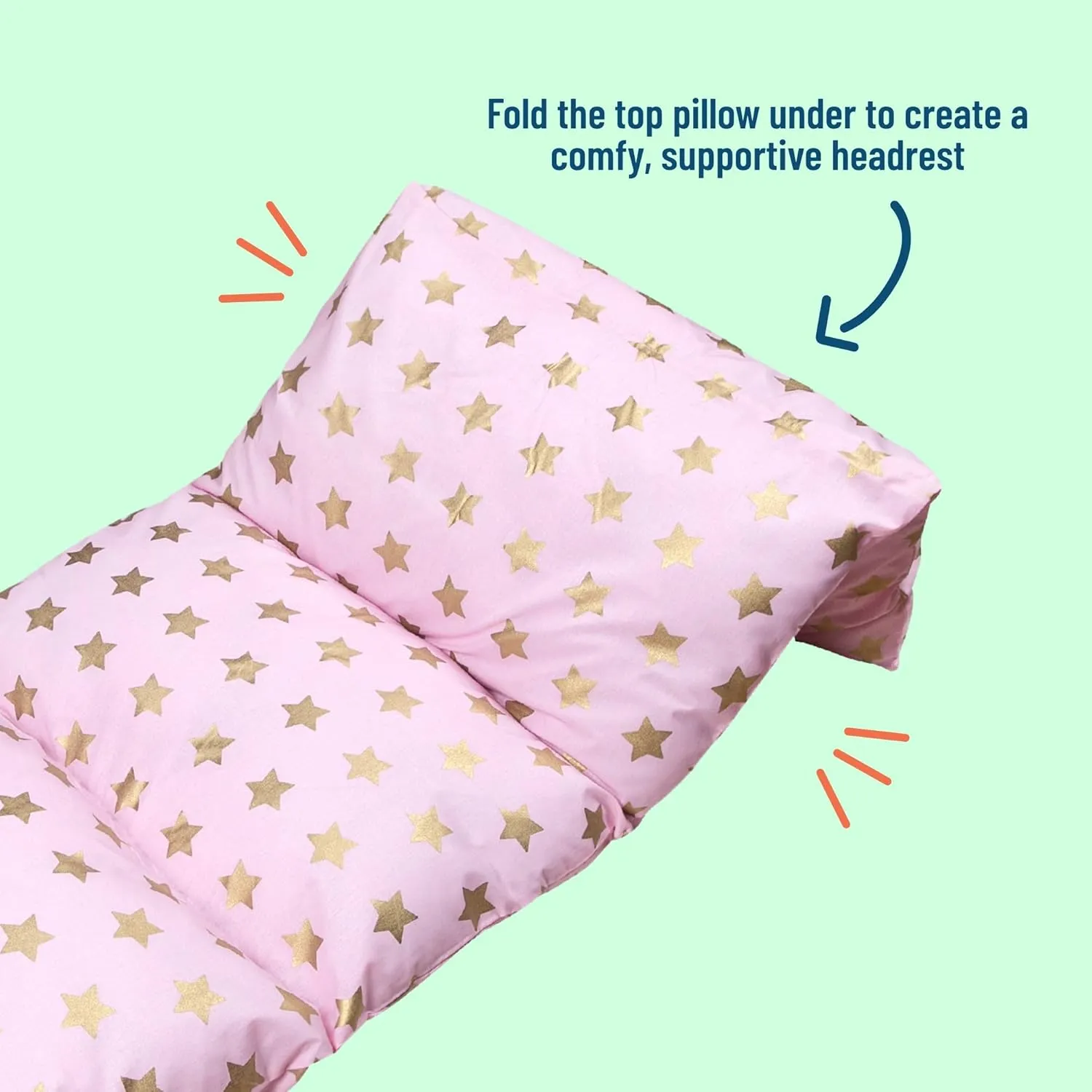 Wildkin Kids Floor Lounger – Pillow Lounger, Travel-Friendly, Ideal for Sleepovers, Fits Standard Pillows - Pink and Gold Stars