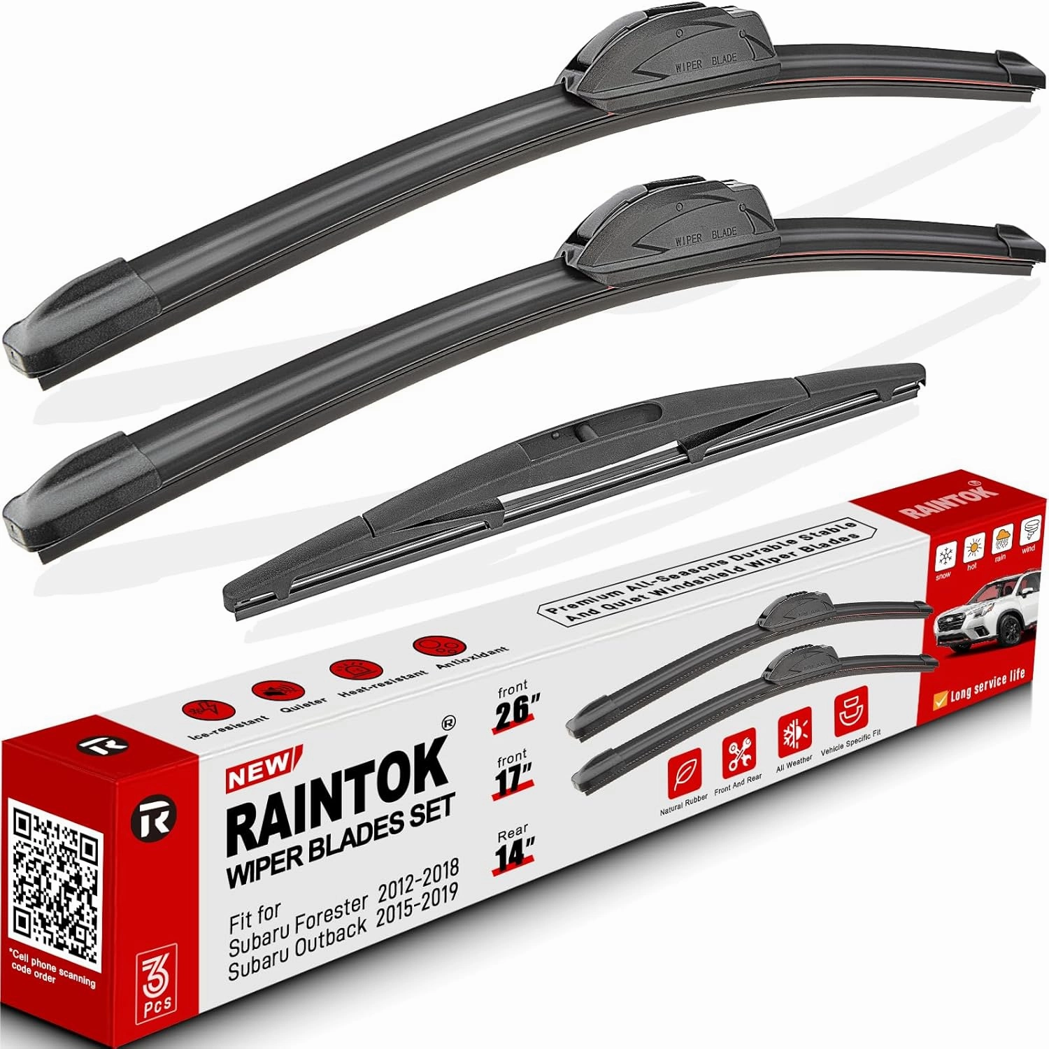 Windshield Wiper Blades Replacement for 2012-2018 Subaru Forester / 2015-2019 Subaru Outback Original Factory Quality Front Rear Wipers Blade Set for My Car - 26" 17" 14" (Pack of 3)