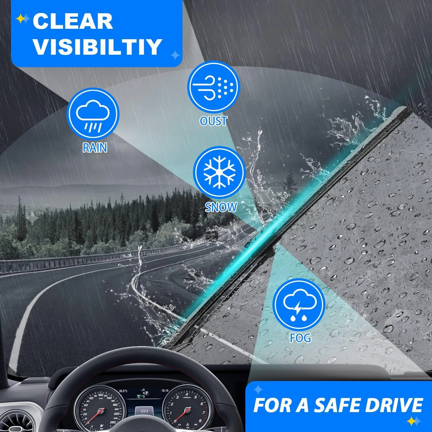 Windshield Wiper Blades Replacement for 2012-2019 Fiat 500 Original Factory Quality Front Rear Wipers Blade Set for My Car - 24" 14" 12" (Pack of 3)