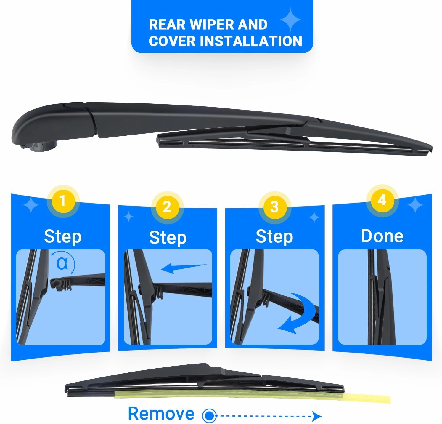 Windshield Wiper Blades Replacement for 2012-2019 Fiat 500 Original Factory Quality Front Rear Wipers Blade Set for My Car - 24" 14" 12" (Pack of 3)