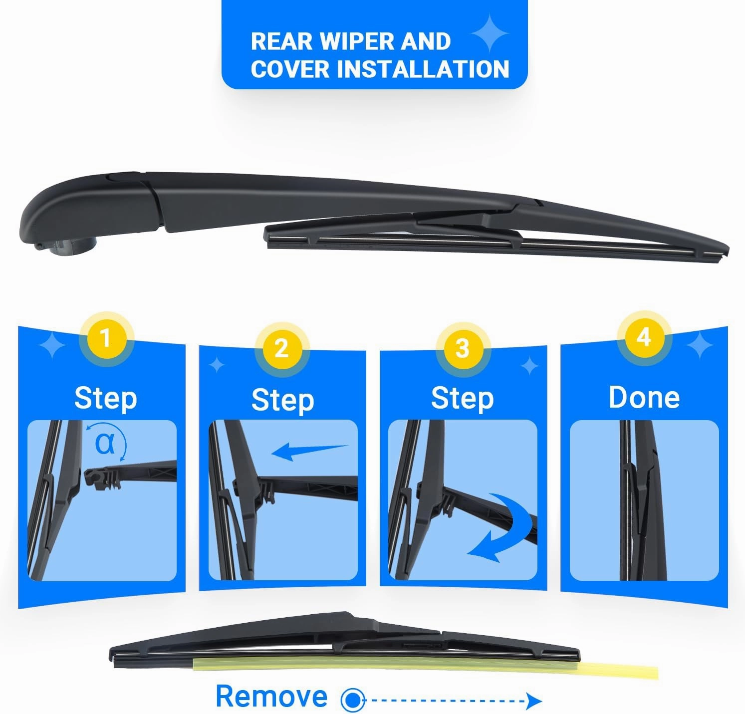 Windshield Wiper Blades Replacement for 2012-2019 Fiat 500 Original Factory Quality Front Rear Wipers Blade Set for My Car - 24" 14" 12" (Pack of 3)