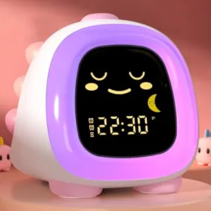 winshine Dinosaur Kids Alarm Clock, OK to Wake Clock with Night Light for Kids, Stay in Bed Clock Sleep Training, Nap Timer Cute Kids Room Decor (Pink)