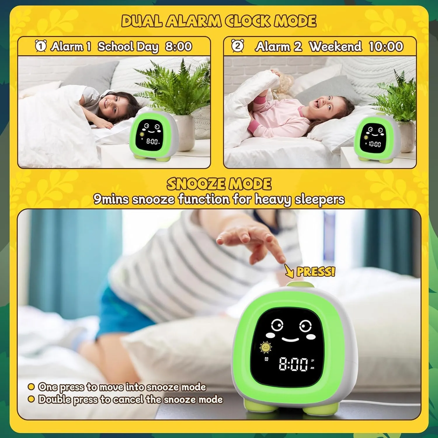 winshine Kids Alarm Clock, OK to Wake Clock with Night Light for Kids, Stay in Bed Clock Sleep Training, Nap Timer Cute Kids Room Decor, Gift Ideas for Kids Toddler Boy Girl (Dinosaur)