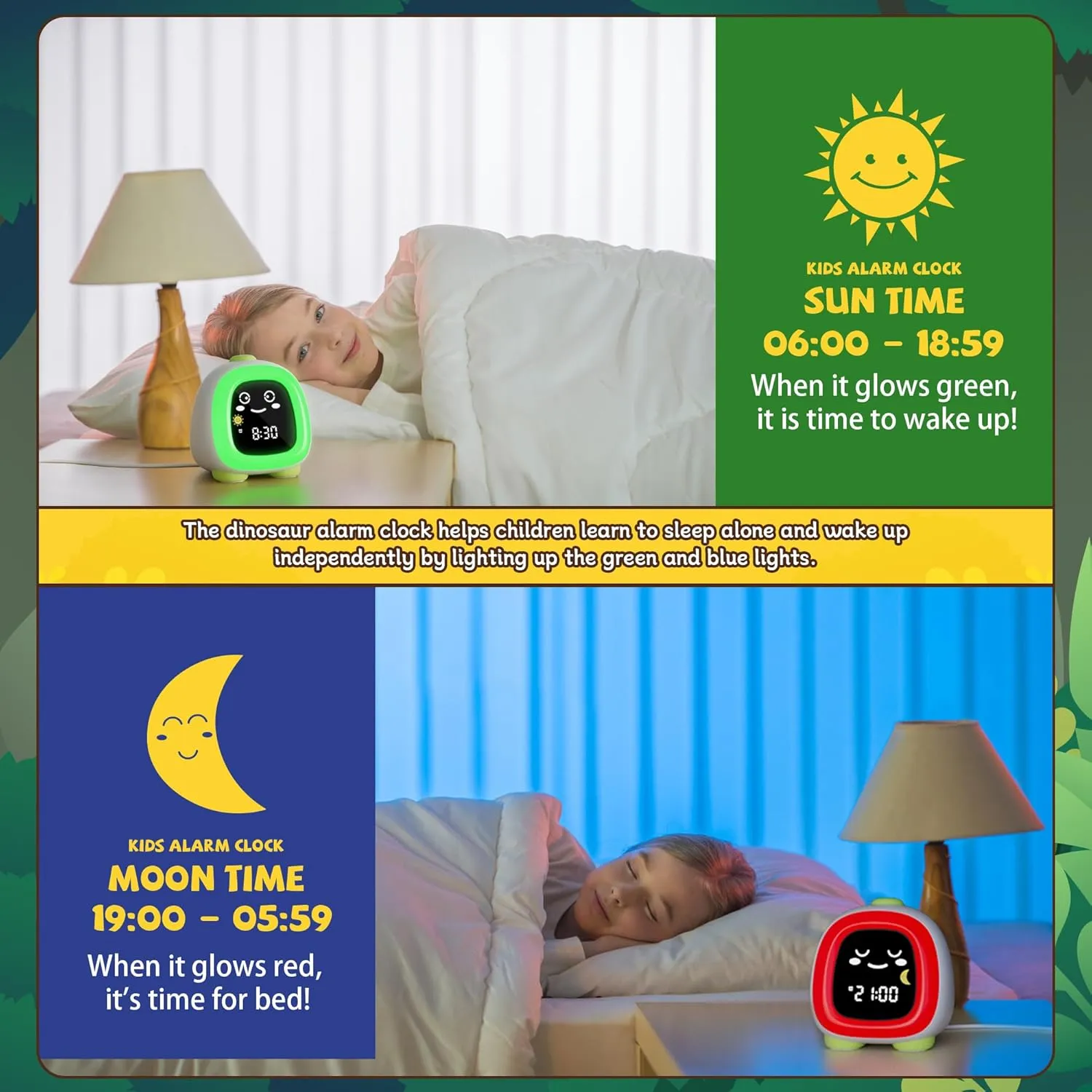 winshine Kids Alarm Clock, OK to Wake Clock with Night Light for Kids, Stay in Bed Clock Sleep Training, Nap Timer Cute Kids Room Decor, Gift Ideas for Kids Toddler Boy Girl (Dinosaur)