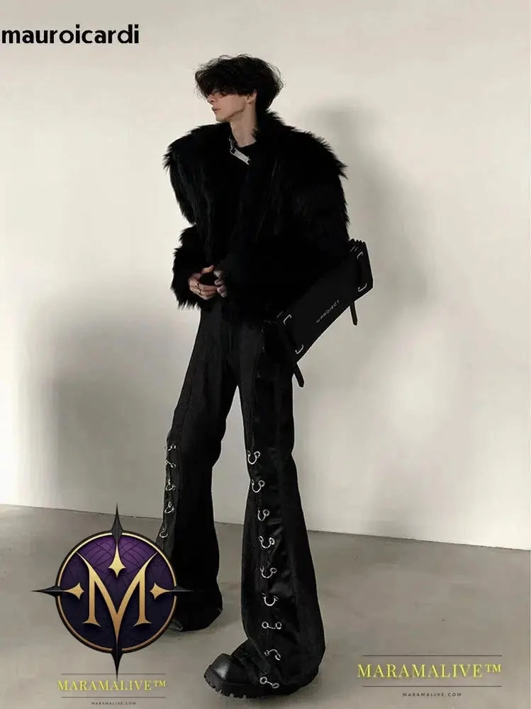 Winter Short Cool Thick Warm Soft Black Hairy Faux Fox Fur Coat Men Long Sleeve Luxury Designer Fluffy Jacket 2023