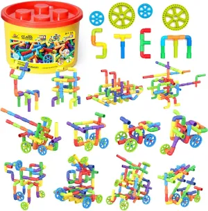 WishaLife 250 Pieces STEM Building Blocks Set, Kids Tube Locks Construction Set with Storage Box, Preschool Educational Learning Pipe Toy Gift for Toddler Aged 3 