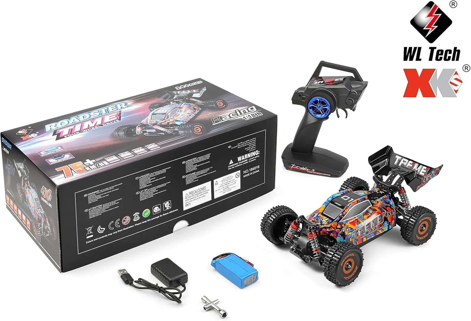 WLtoys High-Speed RC Car 184016 75KM/H 2.4G RC Car Brushless 4WD Electric High Speed Off-Road Remote Control Drift Toys for Children Racing (184016 1 * 1500)