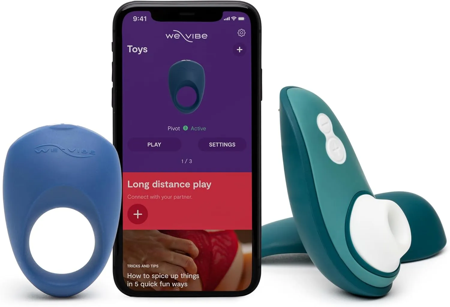 Womanizer Liberty 2 Petrol Pleasure Air Clitoris Sucker with Travel Case & We-Vibe Pivot Vibrating Cock Ring - Couples Sex Toys Bundle
