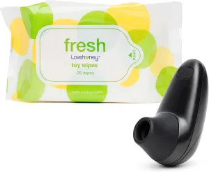 Womanizer Starlet Black Mini Pleasure Air Clitoris Sucker and Lovehoney Fresh Sex Toy & Body Wipes - Couples Sex Toys Bundle