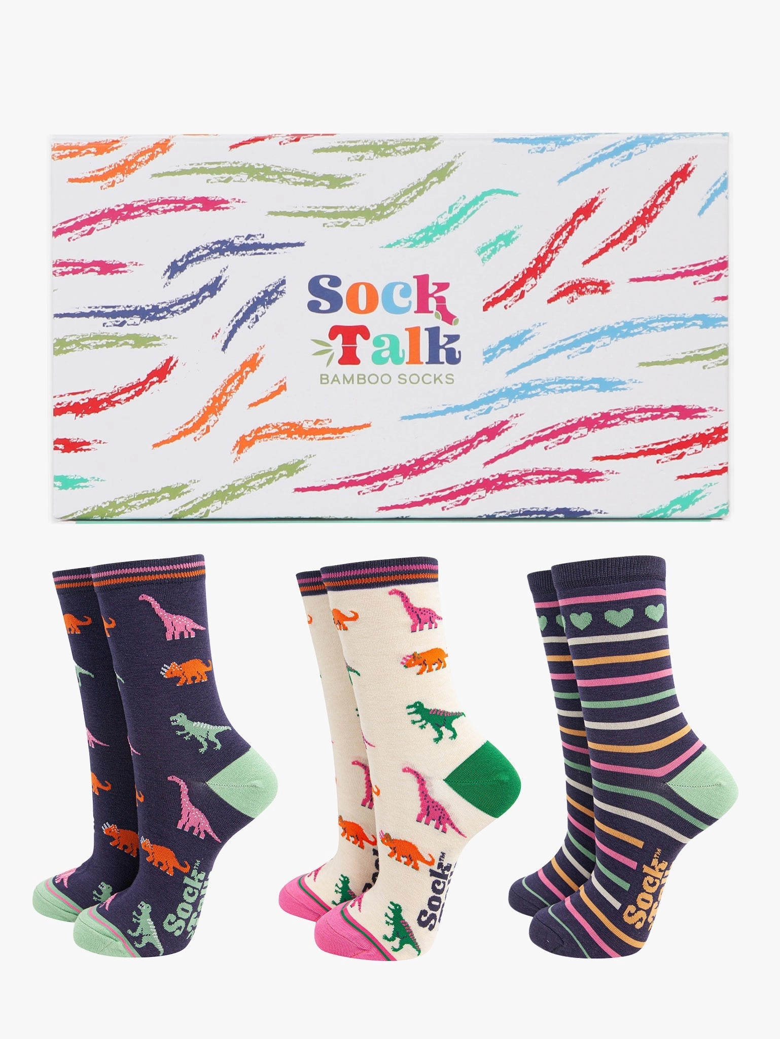 Women's Bamboo Socks Gift Box - Colourful Dinosaurs