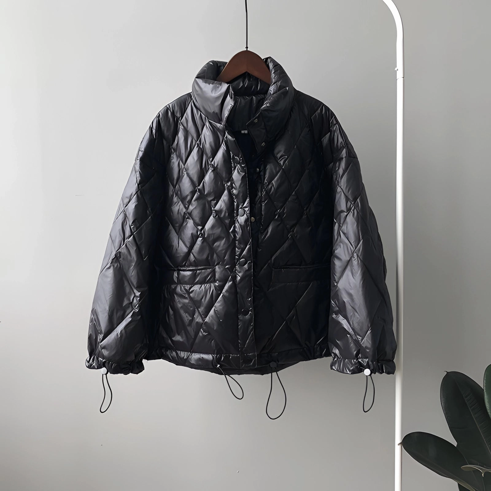 Women's Beige Lightweight Quilted Puffer Jacket with Drawstring
