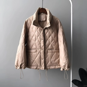 Women's Beige Lightweight Quilted Puffer Jacket with Drawstring