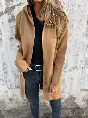Women's Camel Coat - Lightweight Wool Fall Jacket, Casual Chic Outerwear