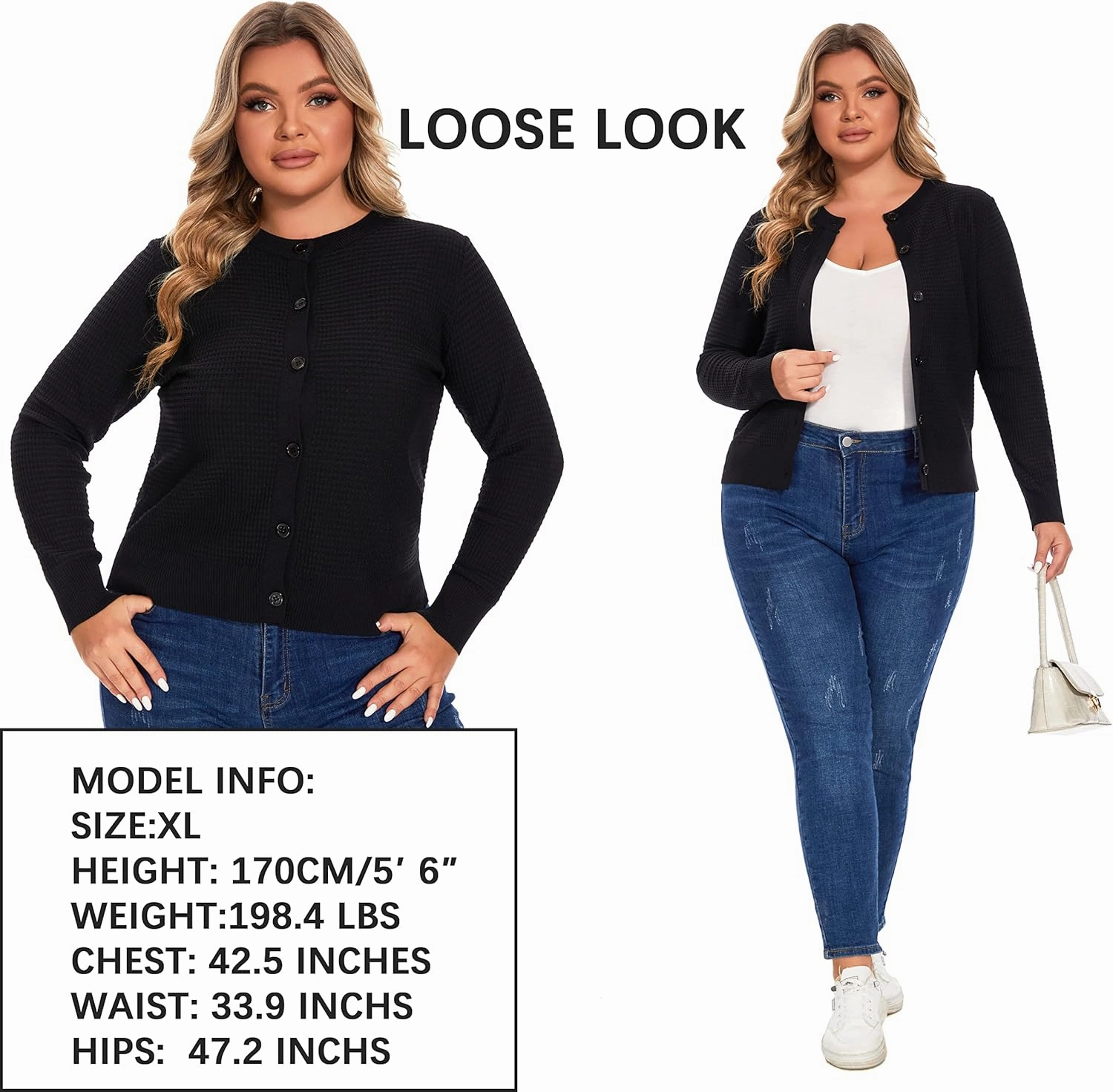 Women's Crew Neck Button Down Long Sleeve Solid Knit Classic Cardigan Sweater