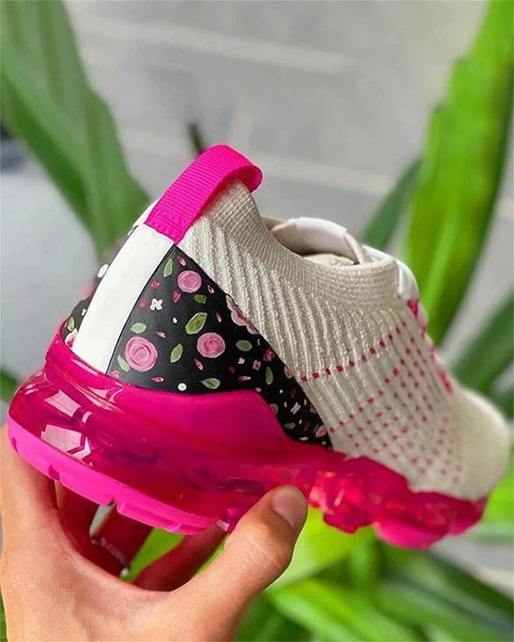 Women's Floral Mesh Sneakers - Pink Sole, Lightweight & Breathable
