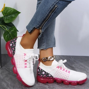 Women's Floral Mesh Sneakers - Pink Sole, Lightweight & Breathable