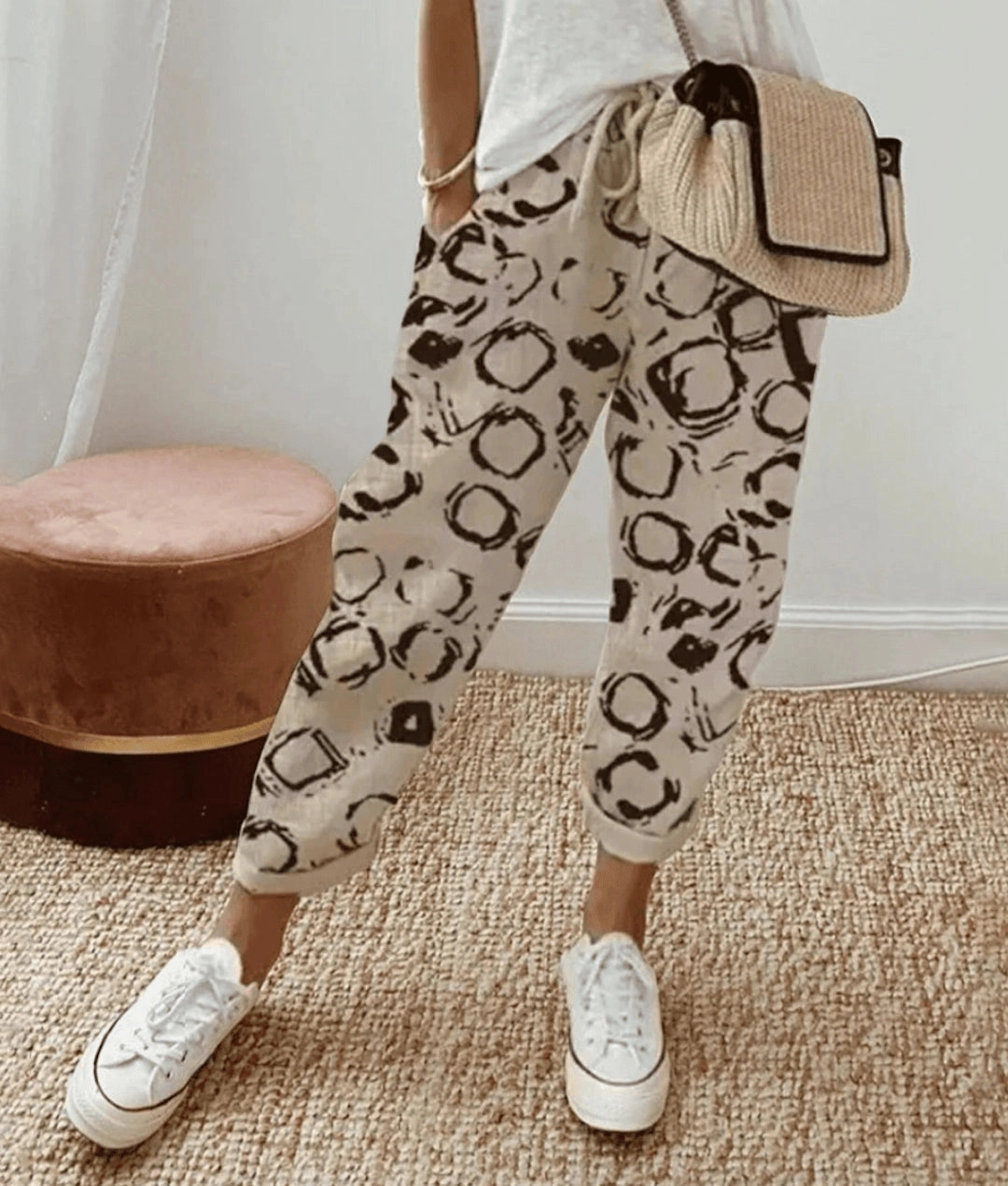 Women's Lilac Floral Joggers - Lightweight Relaxed Fit Pants