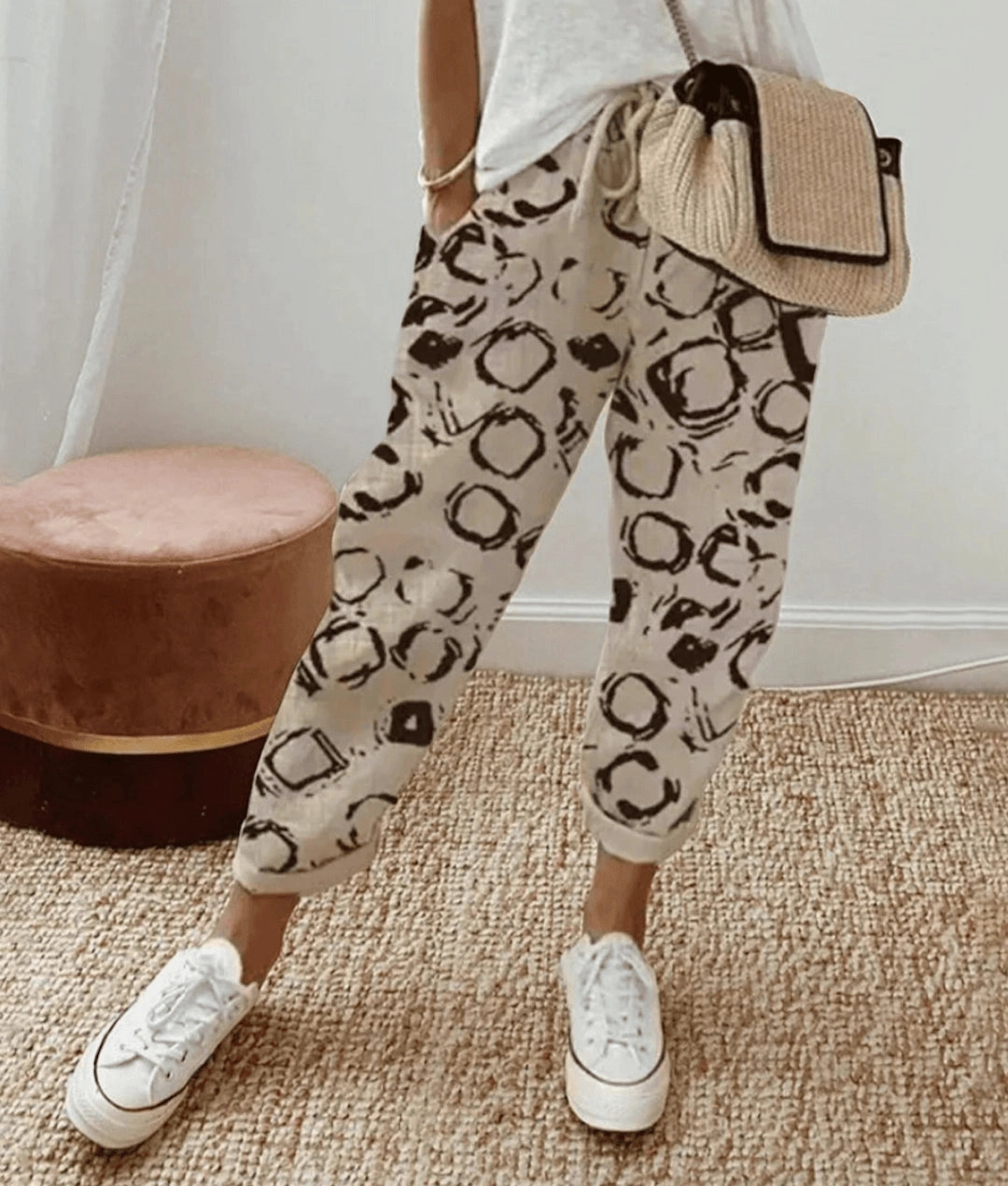 Women's Lilac Floral Joggers - Lightweight Relaxed Fit Pants