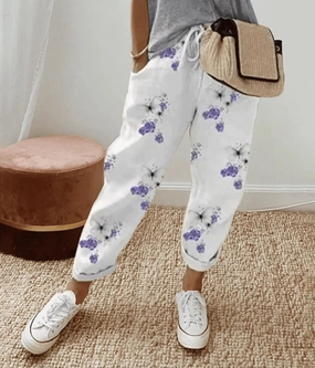 Women's Lilac Floral Joggers - Lightweight Relaxed Fit Pants