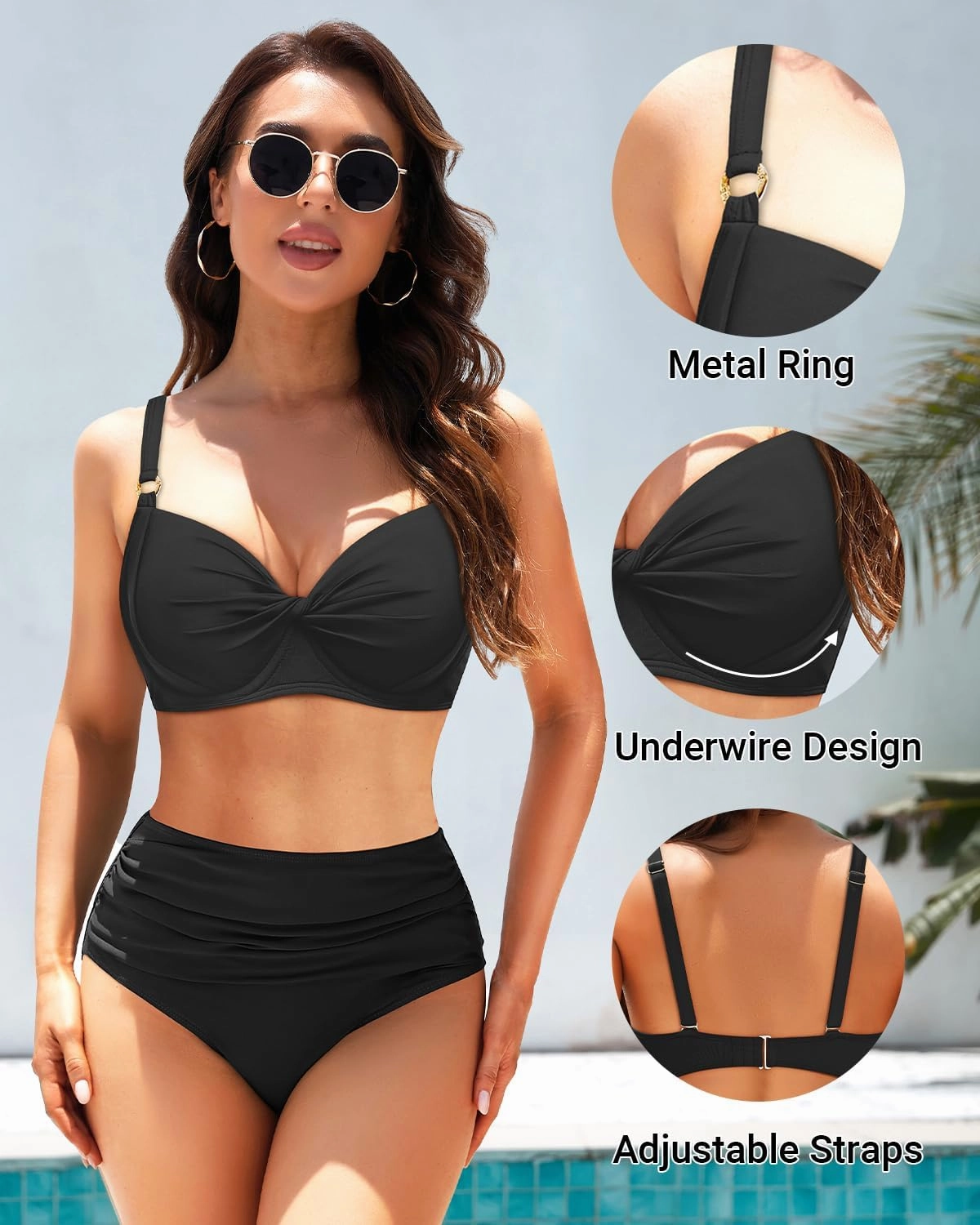 Women's Underwire Bikini Top - Push Up Swimsuit Top Only Twist Front Bathing Suit 2025 Retro Swim Bra