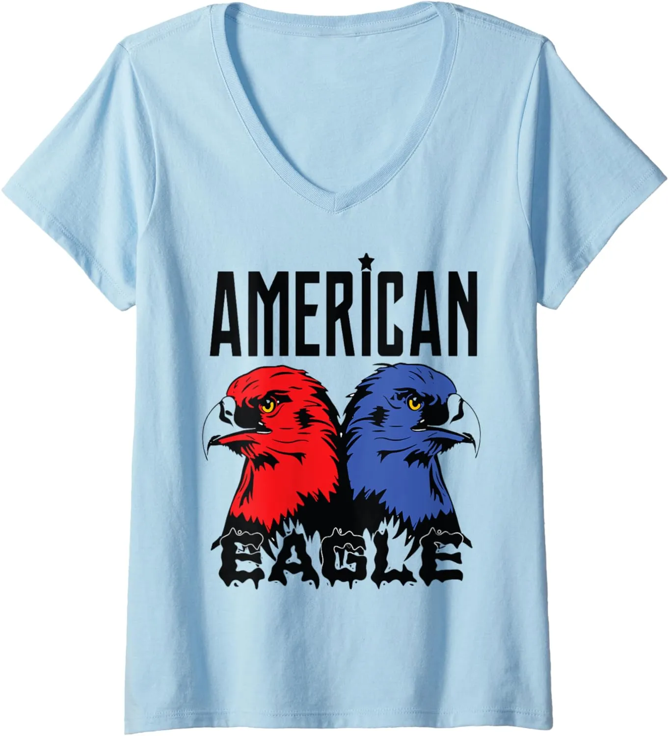 Womens Funny Twin American Eagles, American Flag, american birds V-Neck T-Shirt