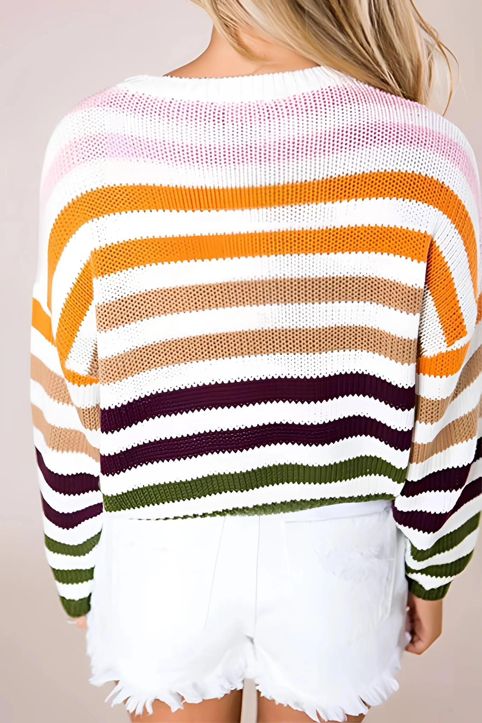 Women's Pastel Striped Knit Crew Neck Lightweight Sweater