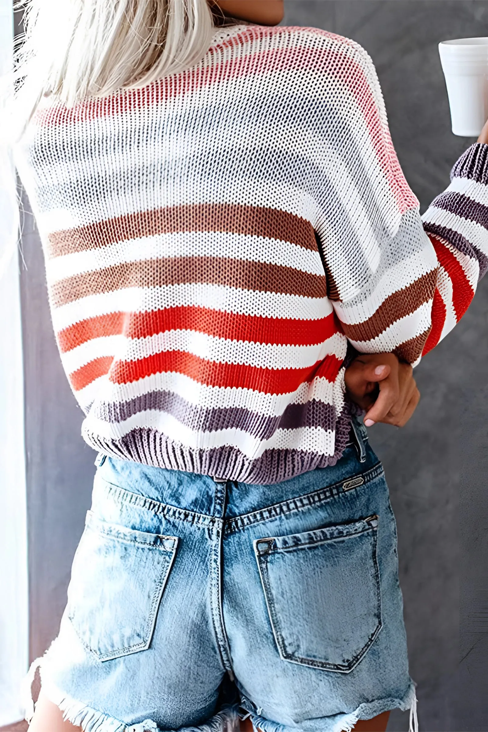 Women's Pastel Striped Knit Crew Neck Lightweight Sweater