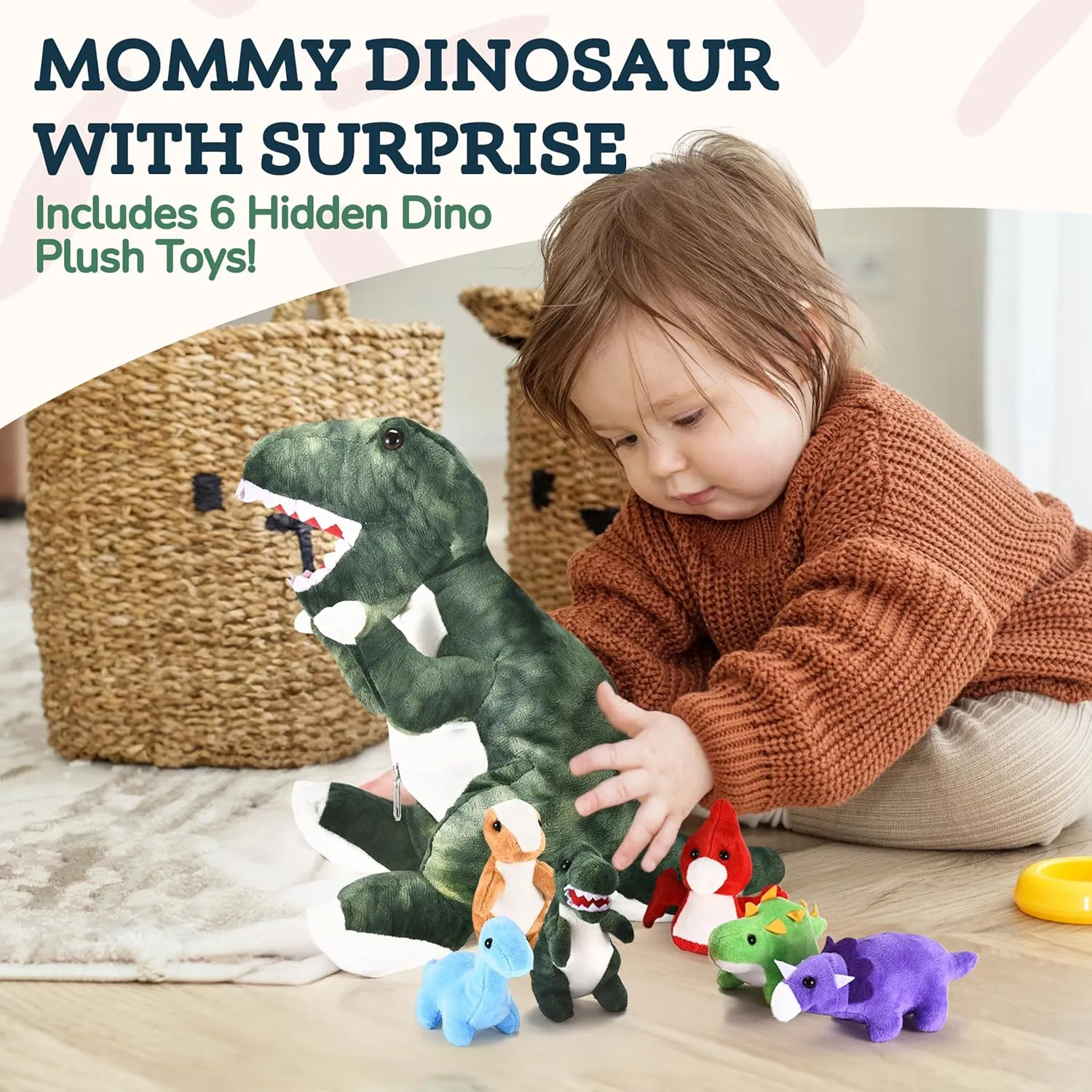 Wonder Products | Plush Dinosaur Set - Tummy Stuffers Stuffed Animal - Soft and Snuggly Plush Toy - Super Soft, Skin-Friendly, and Non-Fade - Imaginative Playtime Toys Ideal for Girls and Boys