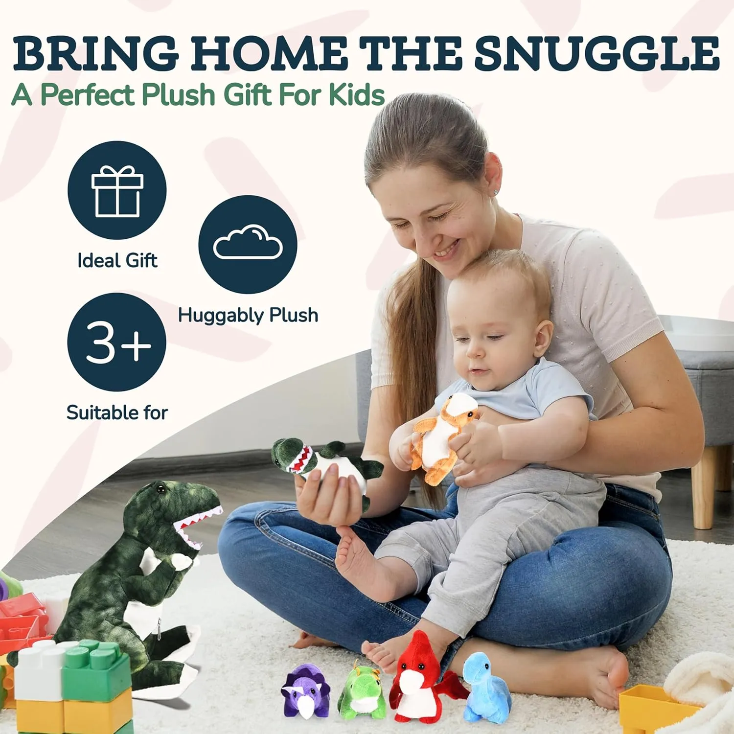Wonder Products | Plush Dinosaur Set - Tummy Stuffers Stuffed Animal - Soft and Snuggly Plush Toy - Super Soft, Skin-Friendly, and Non-Fade - Imaginative Playtime Toys Ideal for Girls and Boys