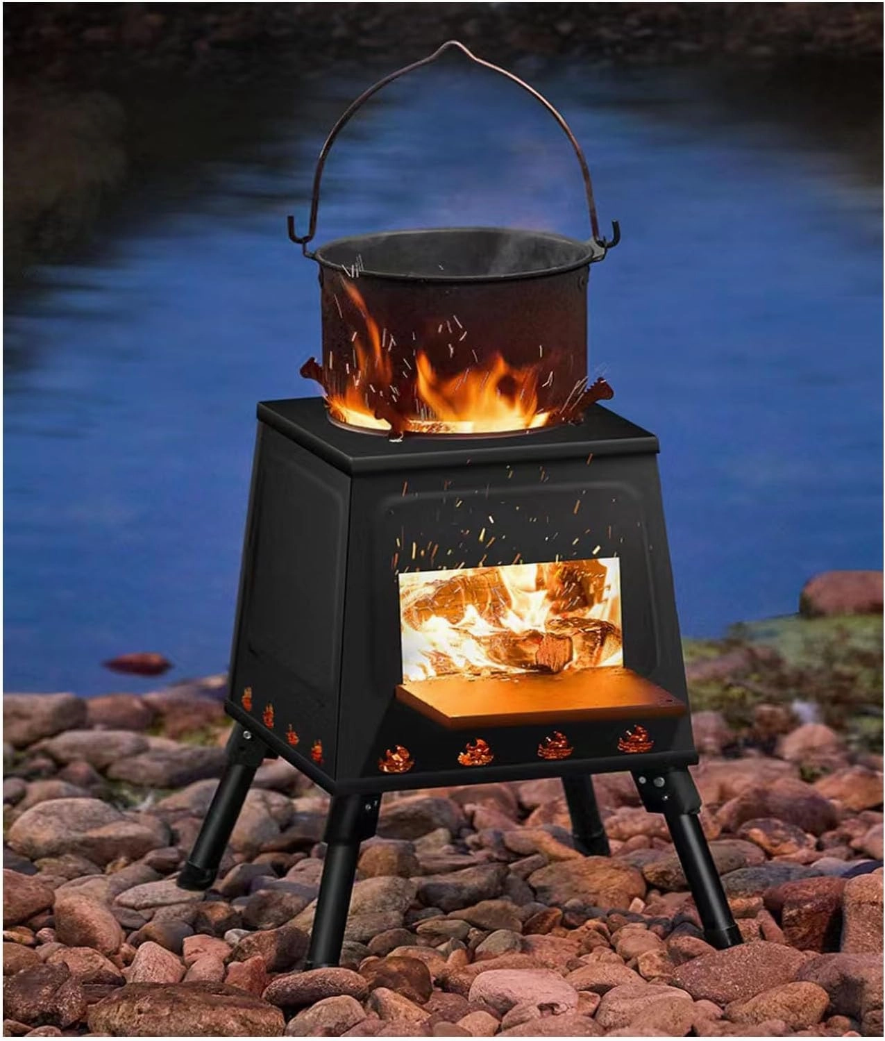 Wood stove outdoor portable stove camping cooker picnic folding stove with foldable legs, suitable for outdoor camping