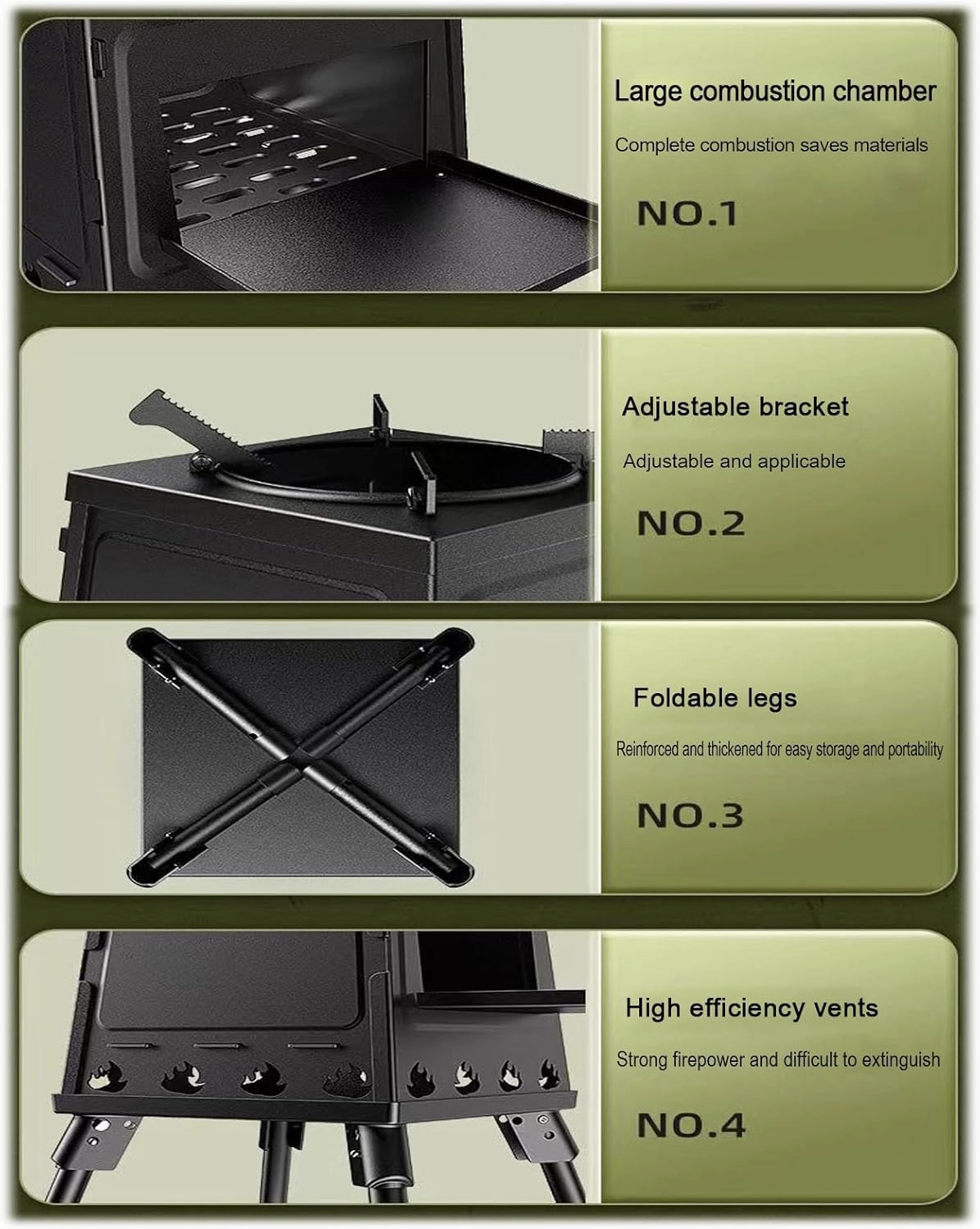 Wood stove outdoor portable stove camping cooker picnic folding stove with foldable legs, suitable for outdoor camping