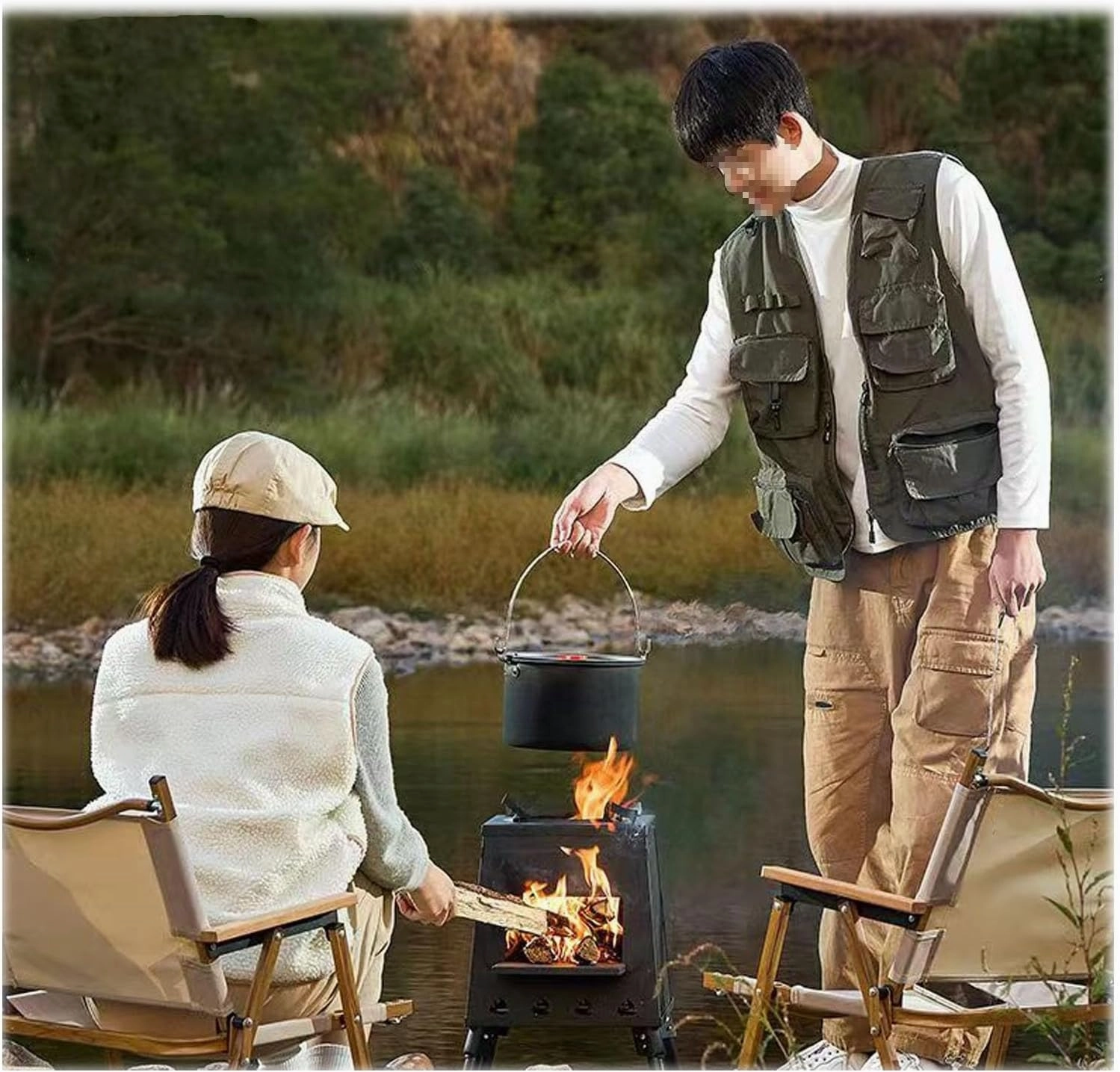 Wood stove outdoor portable stove camping cooker picnic folding stove with foldable legs, suitable for outdoor camping
