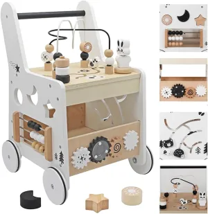 Wooden Baby Walker - 5in1 Montessori Activity Cubes, Baby Push Walker for Toddler, 1  Year Old Boy Girl | Sorting & Stacking Toys, Bead Mazes & Counting Toys