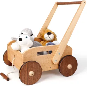 Wooden Baby Walker, Adjustable Speed Baby Push Walker, Montessori Push Toys for Babies Learning to Walk, Educational Walking Toys Gift for Toddler Boys Girls 1 2 3 Years Old