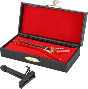 Wooden Miniature Electric Guitar Mini Musical Instrument Miniature Dollhouse for Dollhouse Decoration Accessories Guitar Model with Stand and Case