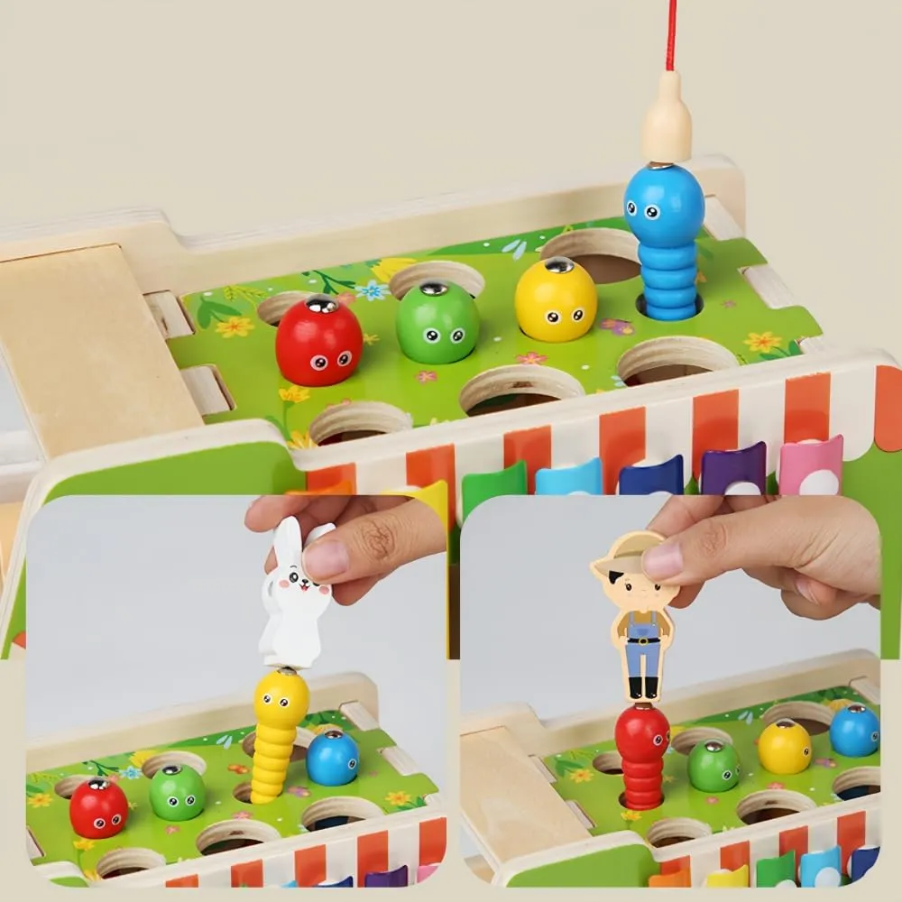 Wooden Multi-Functional Fruit and Vegetable Cart, Hammer Xylophone Toy Sorting and Stacking Toys, Wooden Montessori Toys for 3-6 Year Old, Children's Day Gift