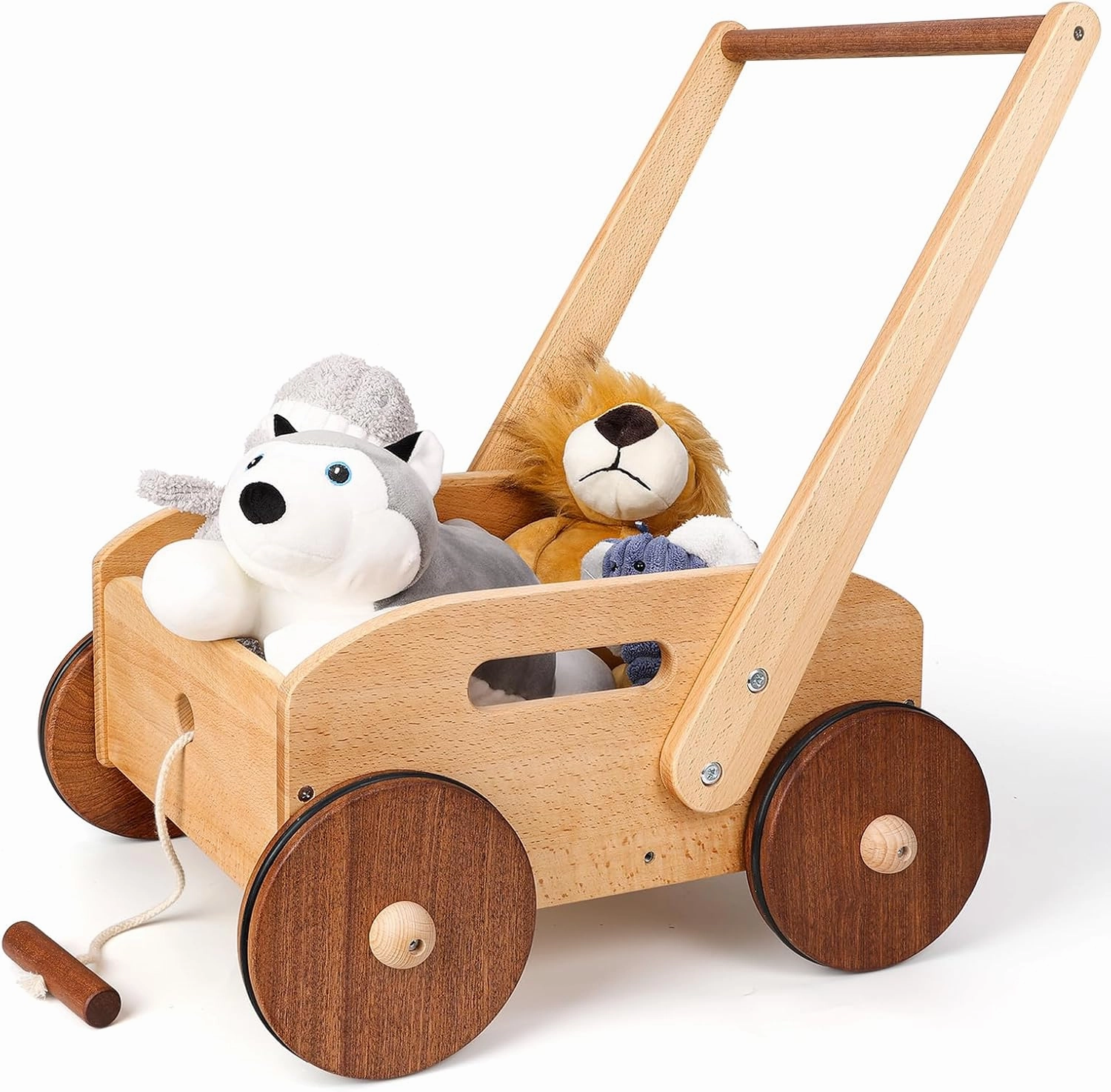 Wooden Baby Walker, Adjustable Speed Baby Push Walker, Montessori Push Toys for Babies Learning to Walk, Educational Walking Toys Gift for Toddler Boys Girls 1 2 3 Years Old