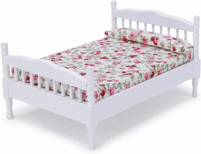 Wooden Mini Furniture, Beautiful Fashion Exquisite Workmanship Dollhouse Bed, 1:12 Kids for Bedroom Girls Living Room(White,
