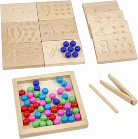 Wooden Number Tracing Board Set, Toddler Montessori Math Beads Counting Toy, Preschool Learning and Educational Math Game for Kids