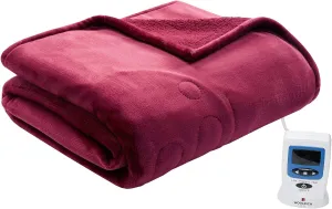 Woolrich Heated Plush to Berber Electric Blanket Throw Ultra Soft Knitted, Super Warm and Snuggly Cozy with Auto Shut Off and Multi Heat Level Setting Controllers, King: 100x90, Garnet