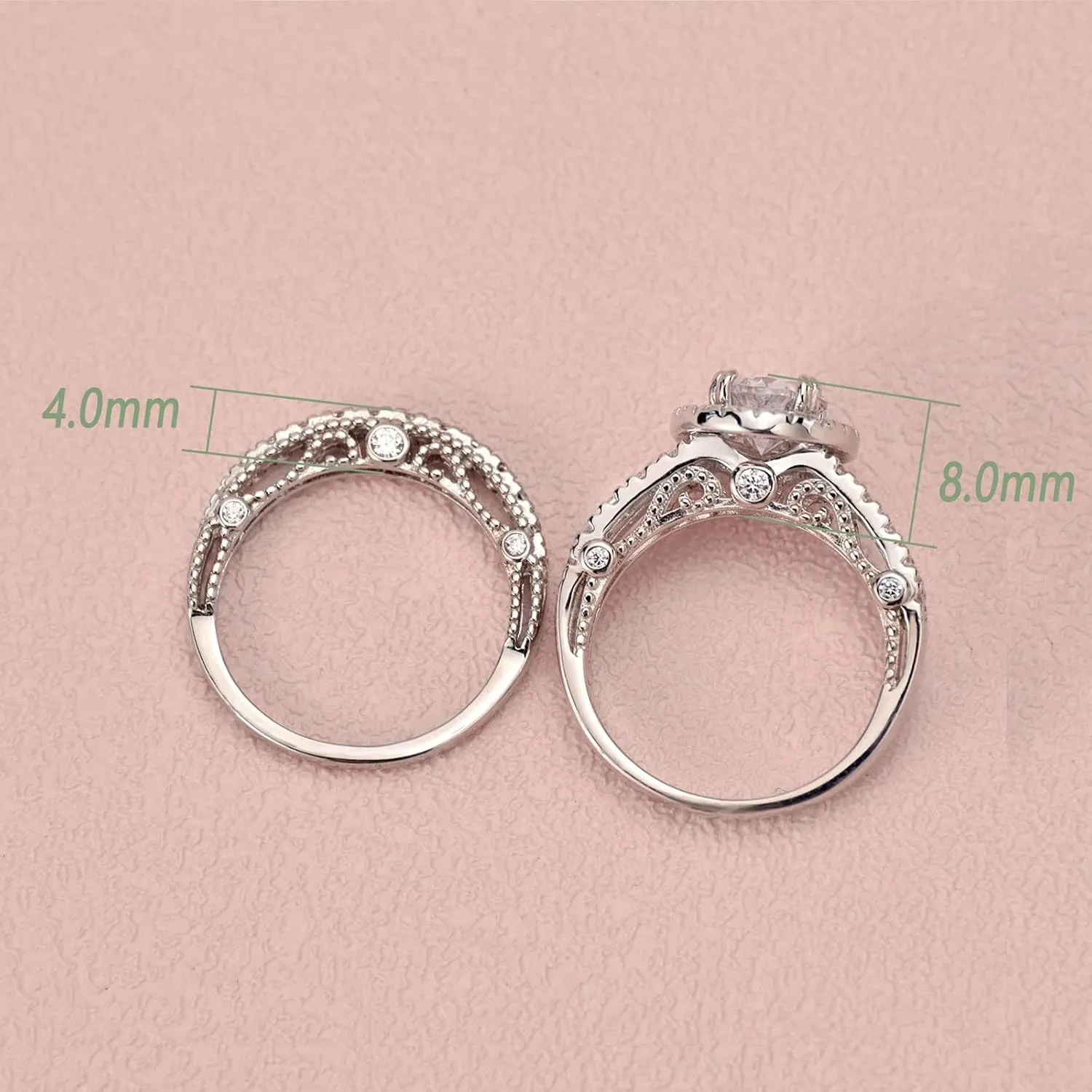Wuziwen 4 Carats Oval Cut Wedding Engagement Rings for Women 925 Sterling Silver Ring Sets for Her Cubic Zirconia