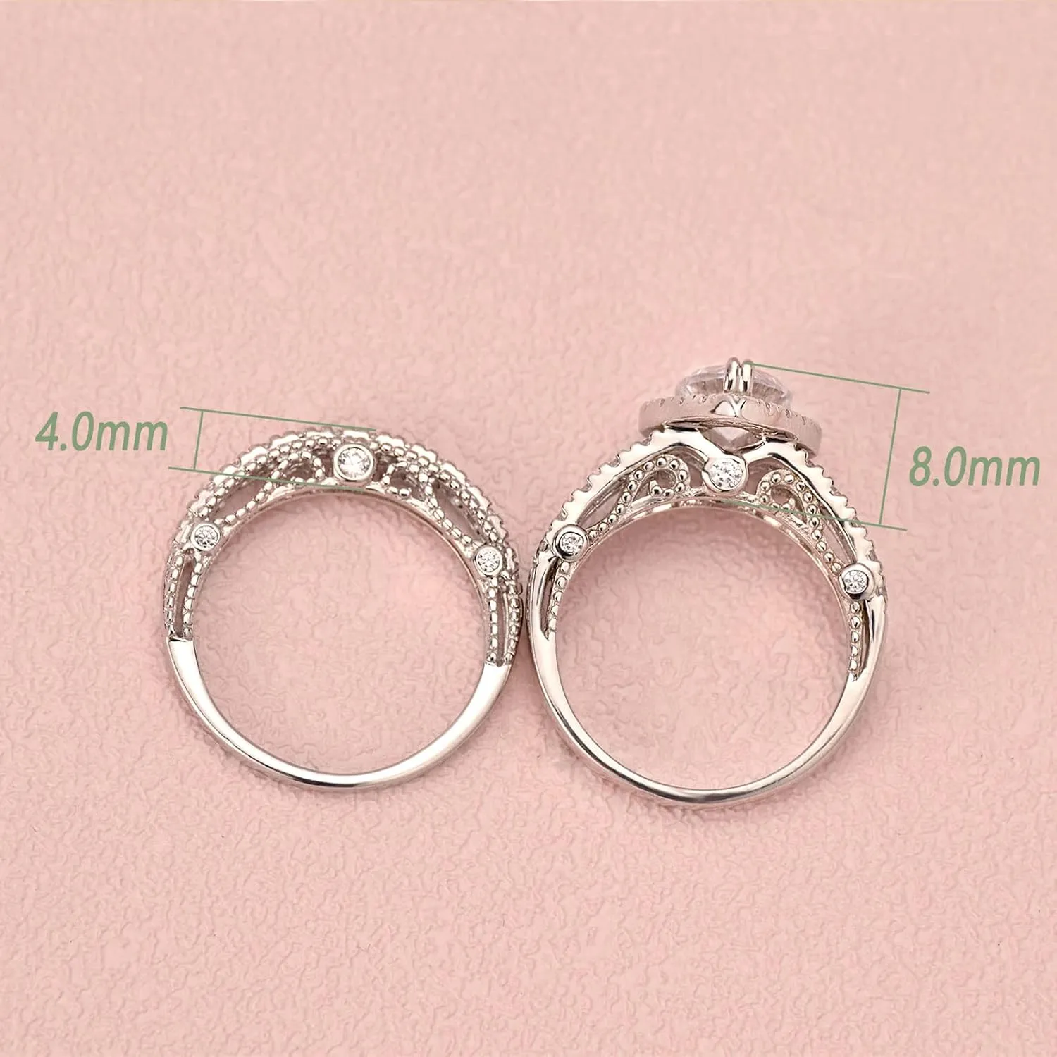 Wuziwen 4 Carats Wedding Engagement Ring Set for Women 925 Sterling Silver Cubic Zirconia Size 4-13