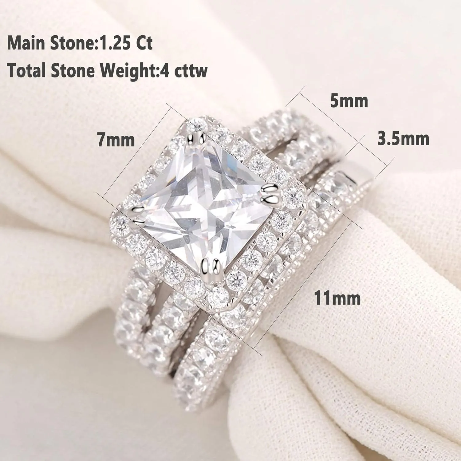 Wuziwen 4Ct Engagement Rings for Women Sterling Silver Cubic Zirconia Wedding Bridal Ring Set Size 4-13
