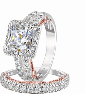 Wuziwen 4Ct Engagement Rings for Women Sterling Silver Cubic Zirconia Wedding Bridal Ring Set Size 4-13