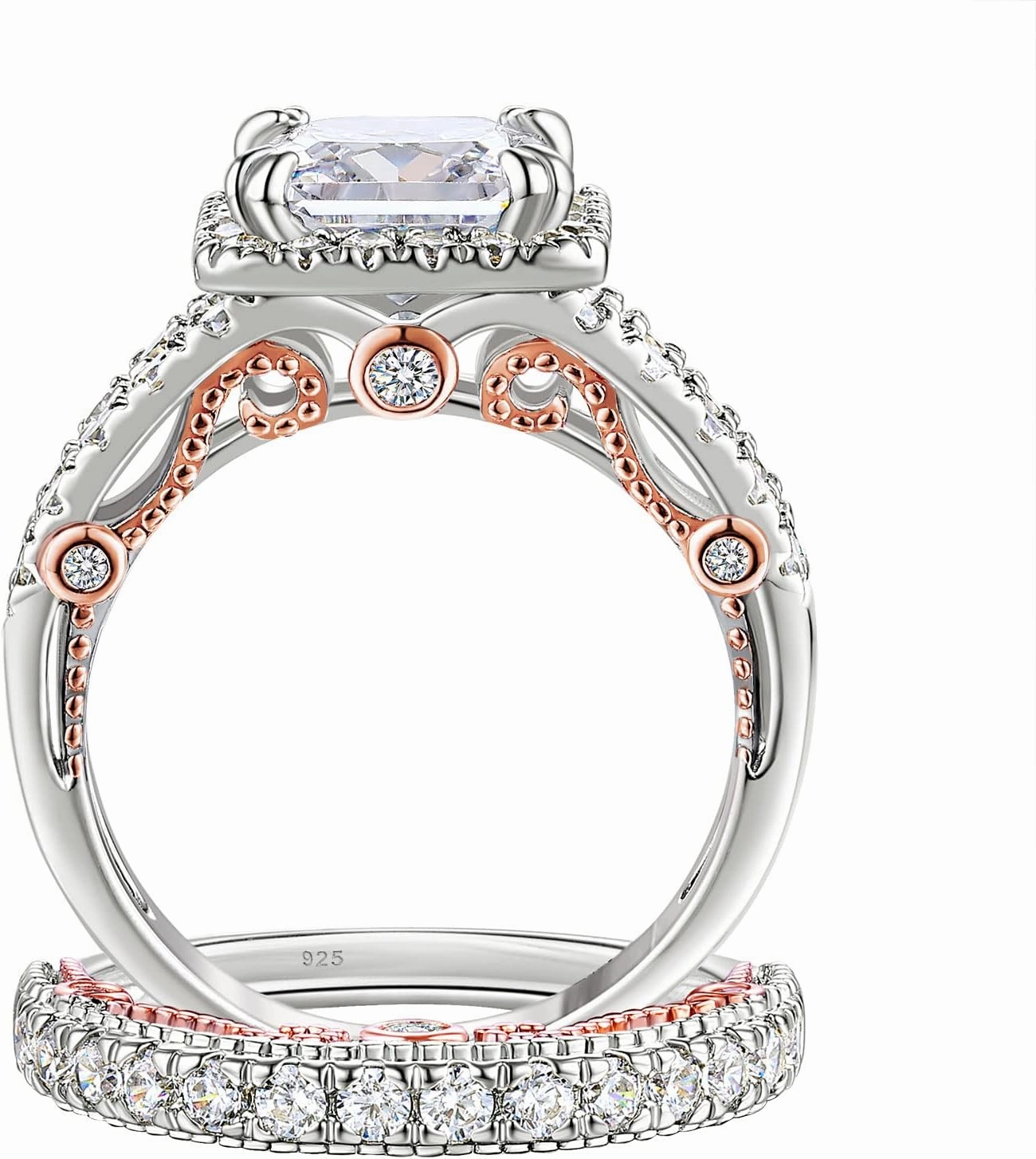 Wuziwen 4Ct Engagement Rings for Women Sterling Silver Cubic Zirconia Wedding Bridal Ring Set Size 4-13