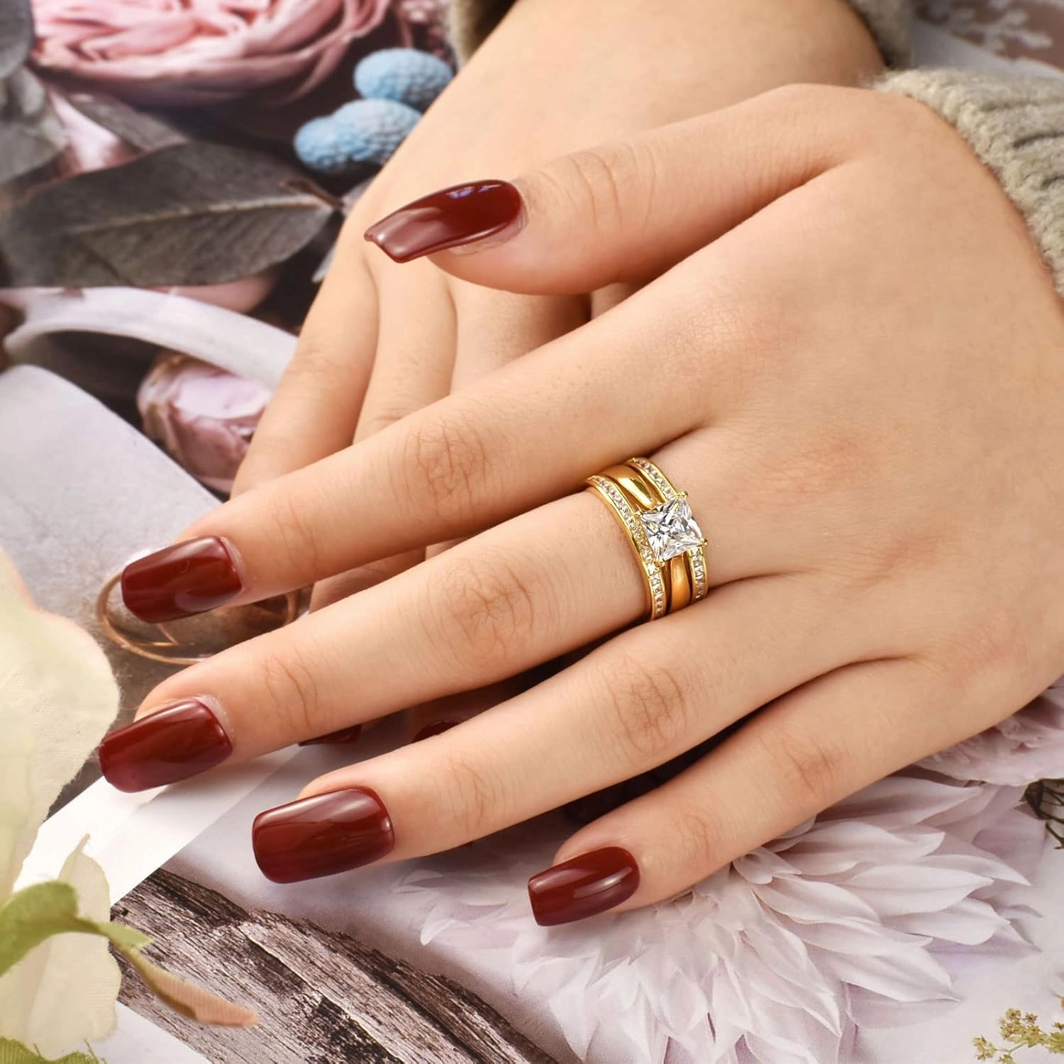 Wuziwen Princess Bridal Ring Set for Women Wedding Band Guard Enhancers CZ Sterling Silver Size 4-13