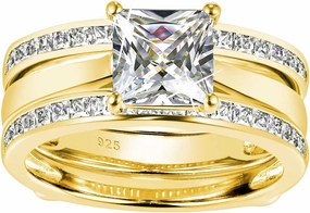 Wuziwen Princess Bridal Ring Set for Women Wedding Band Guard Enhancers CZ Sterling Silver Size 4-13