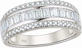 Wuziwen Women Sterling Silver Round and Baguette Eternity Ring Wedding Band for Women Cubic Zirconia Sz 5-10